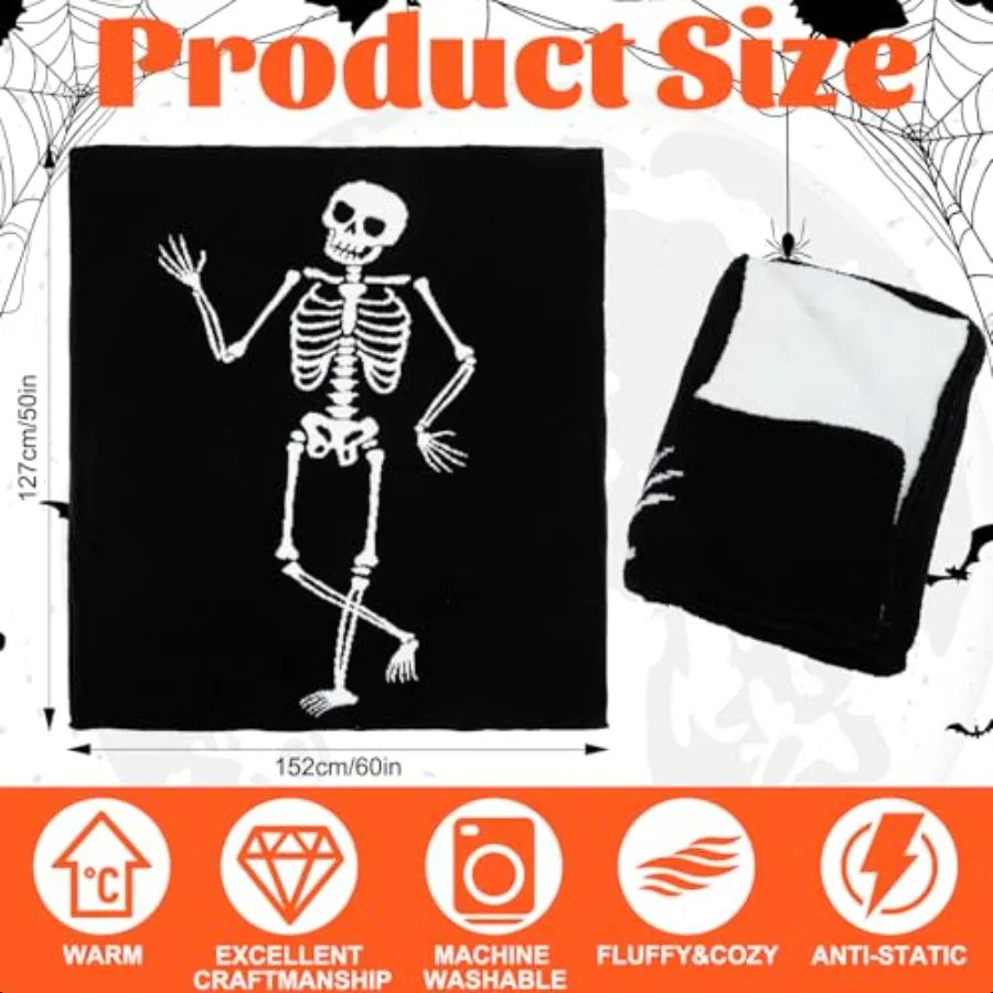 50 X 60 Inch Halloween Skeleton Throw Blanket Black Skull