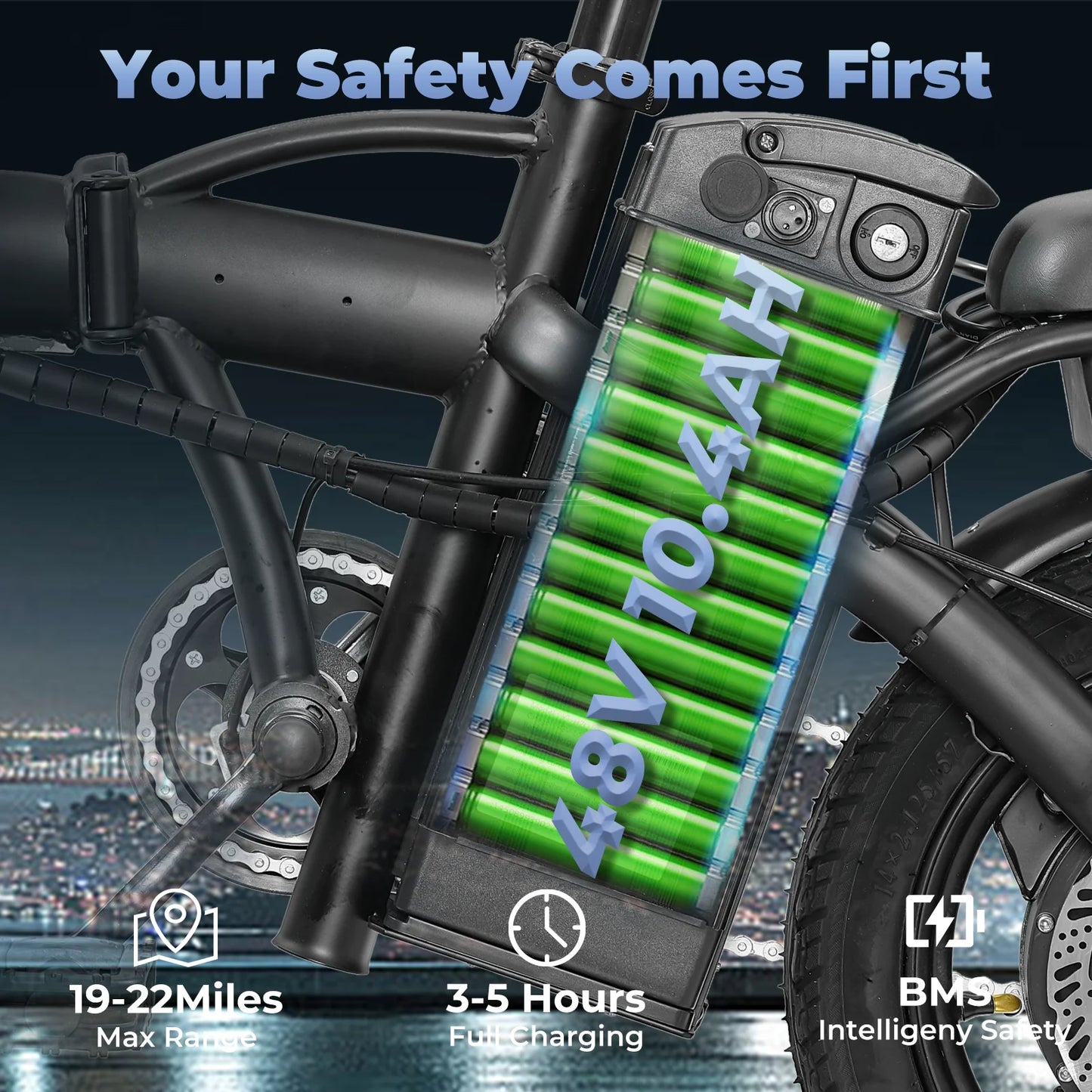 Foldable 14 Inch Electric Bicycle 500W 48V 10Ah With Pedal Assist