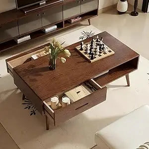 Solid Wood Coffee Table Storage Mid Century Modern 39in