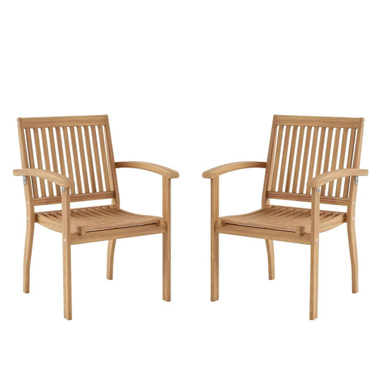 Wood Patio Dining Chairs Set Of 2 Outdoor Acacia Wood With Armrests High Back