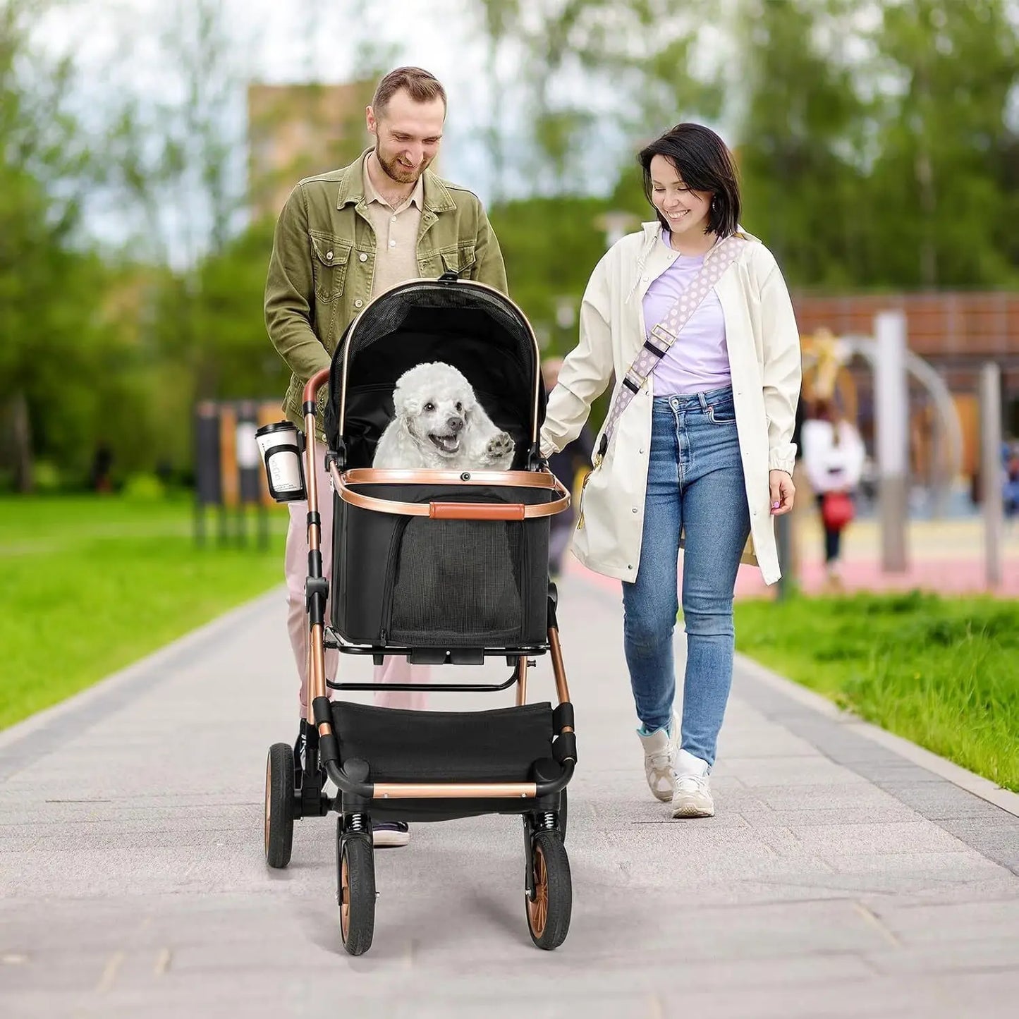 360 Degree Foldable Pet Stroller 2In1 Dog Cat Buggy Car Attachment 25kg