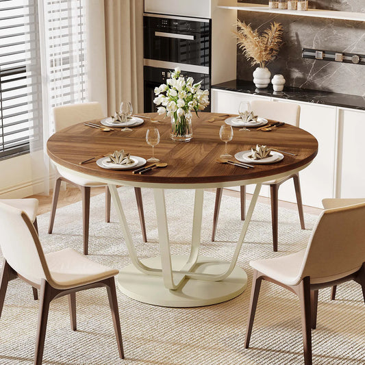 Tribesigns Round Dining Table 47in Wood Gray Frame