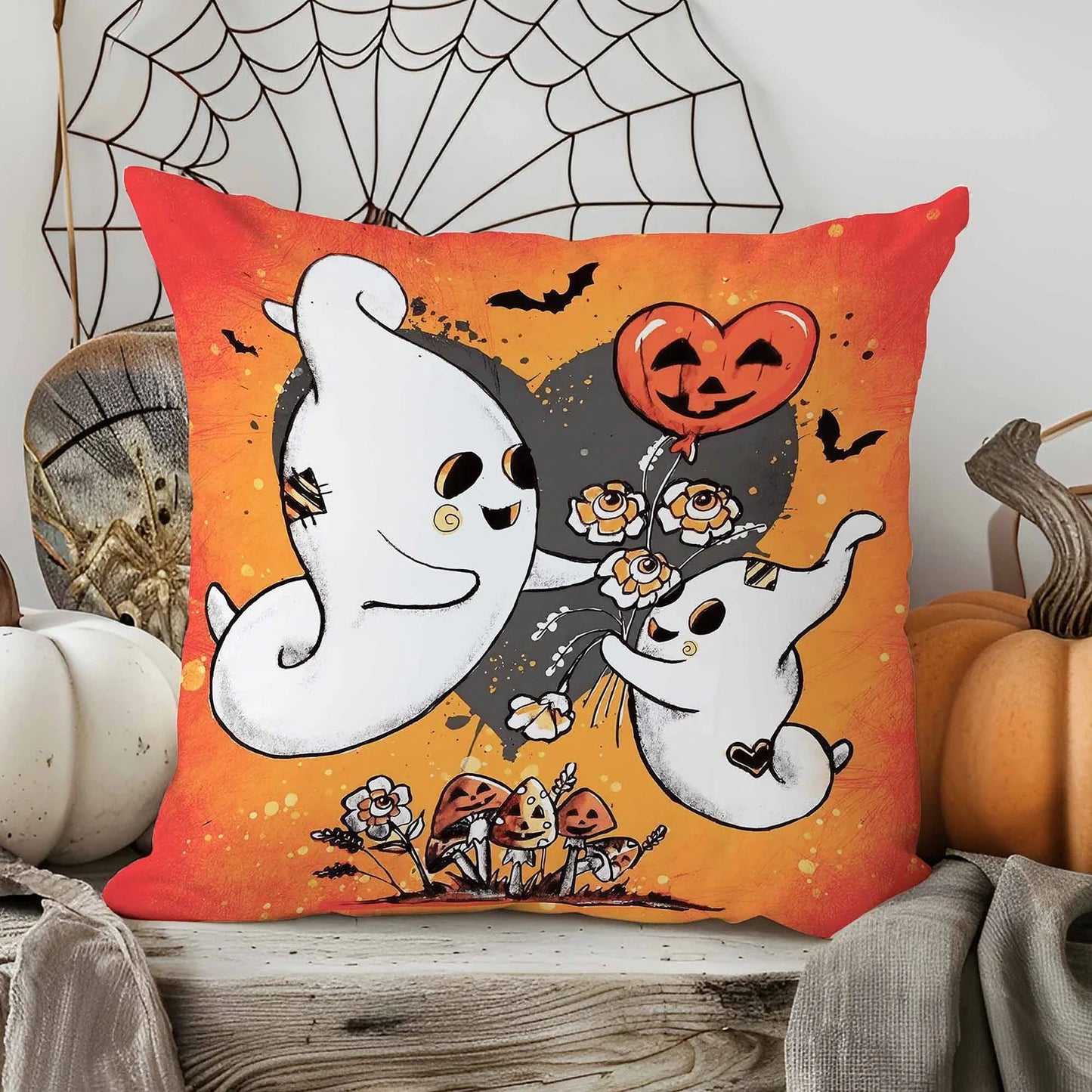 Halloween Linen Throw Pillow Cover Single Sided Print