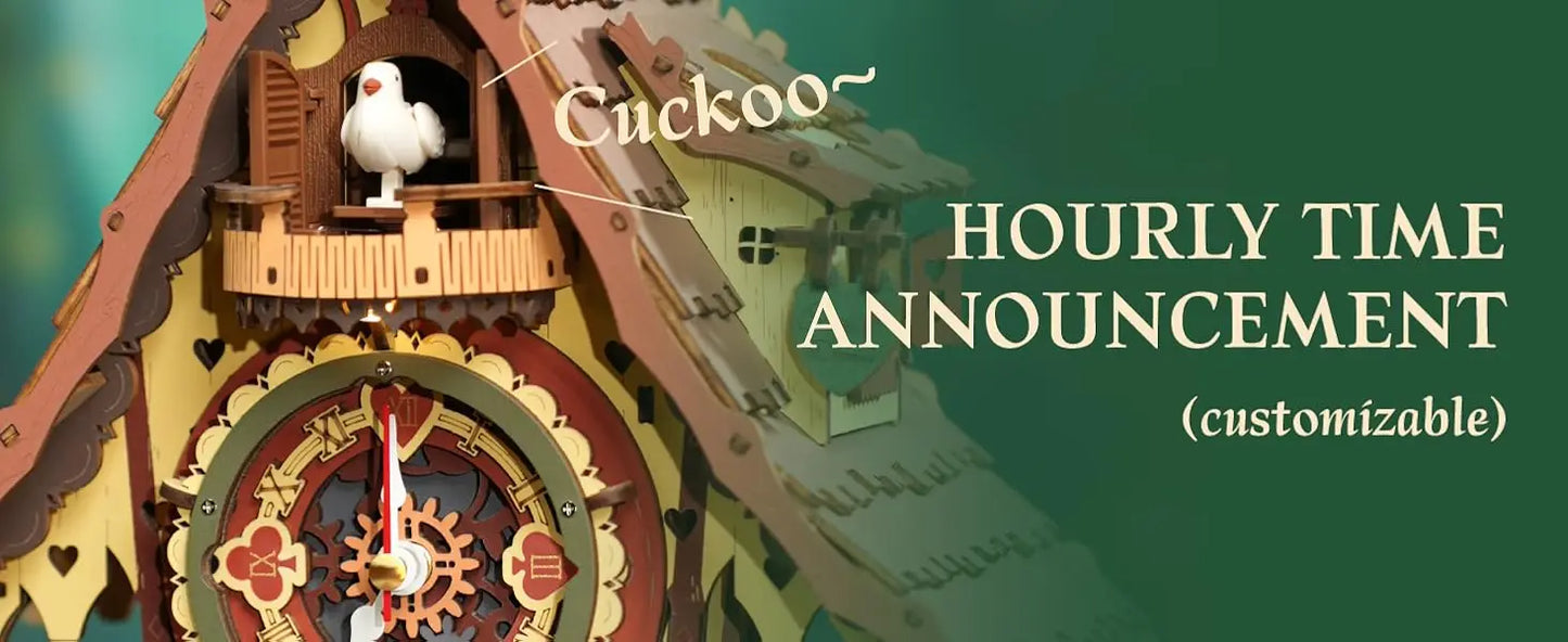 Robotime Rokr 3D Wooden Puzzle Cuckoo Clock Kit Black Forest Style Working Bird