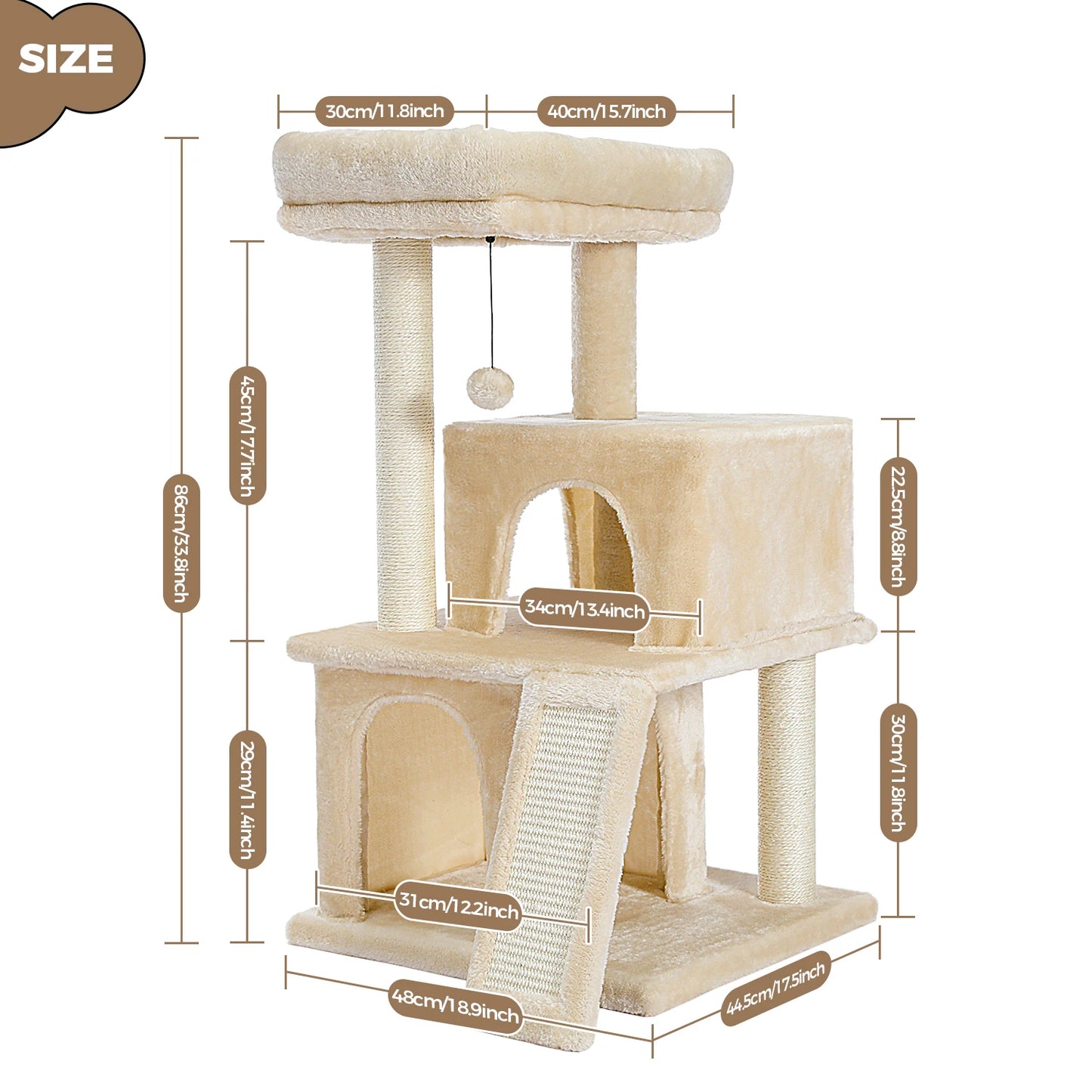 Large Indoor Cat Tree Tower With Four Levels And Two Condos