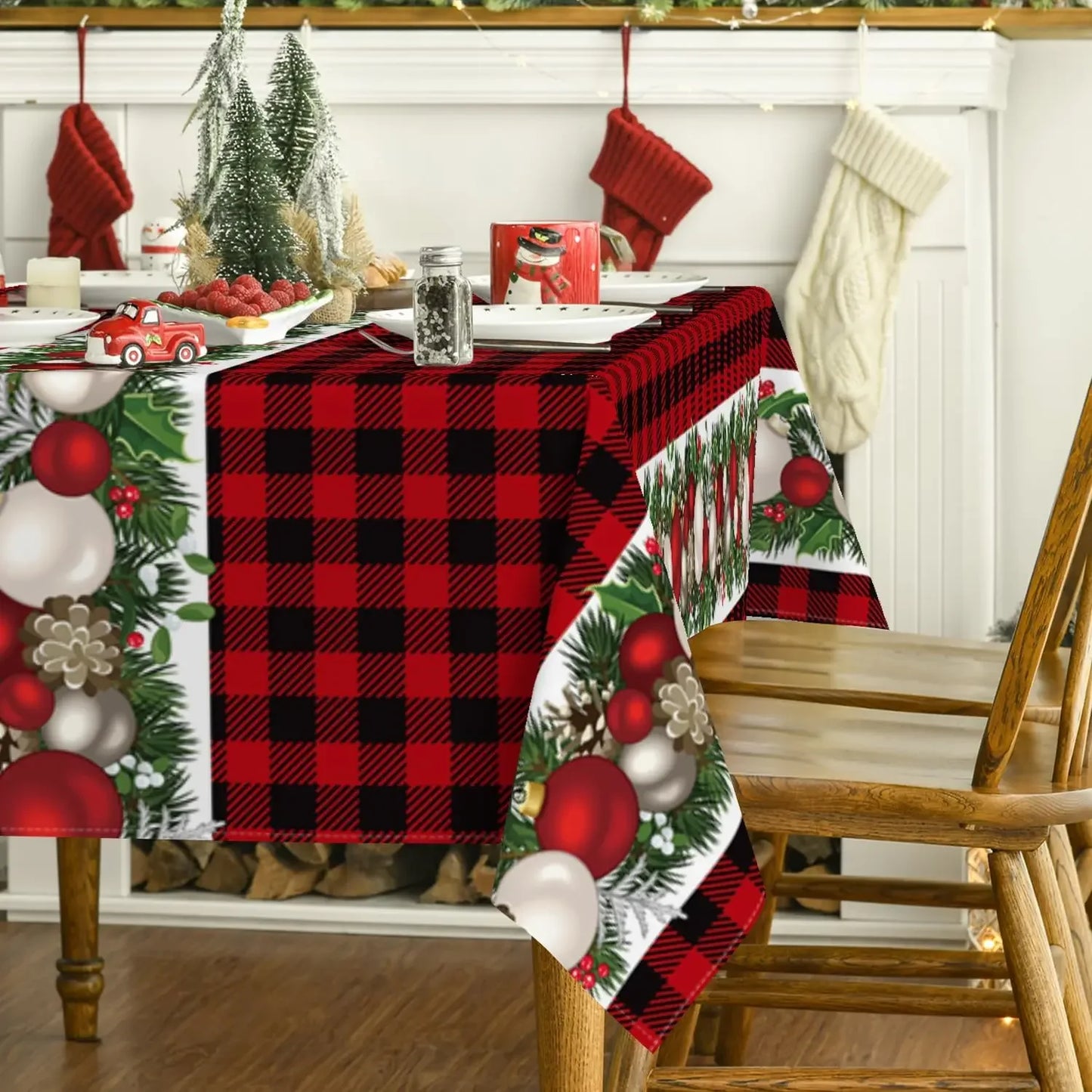Buffalo Plaid Christmas Rectangular Tablecloth Red Reusable