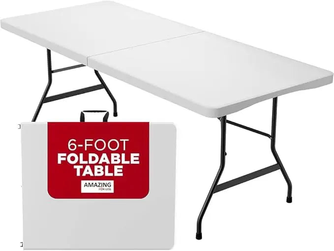 6 Foot Folding Table White Plastic Portable Long Foldable Table For Indoor Outdoor Picnic Camping