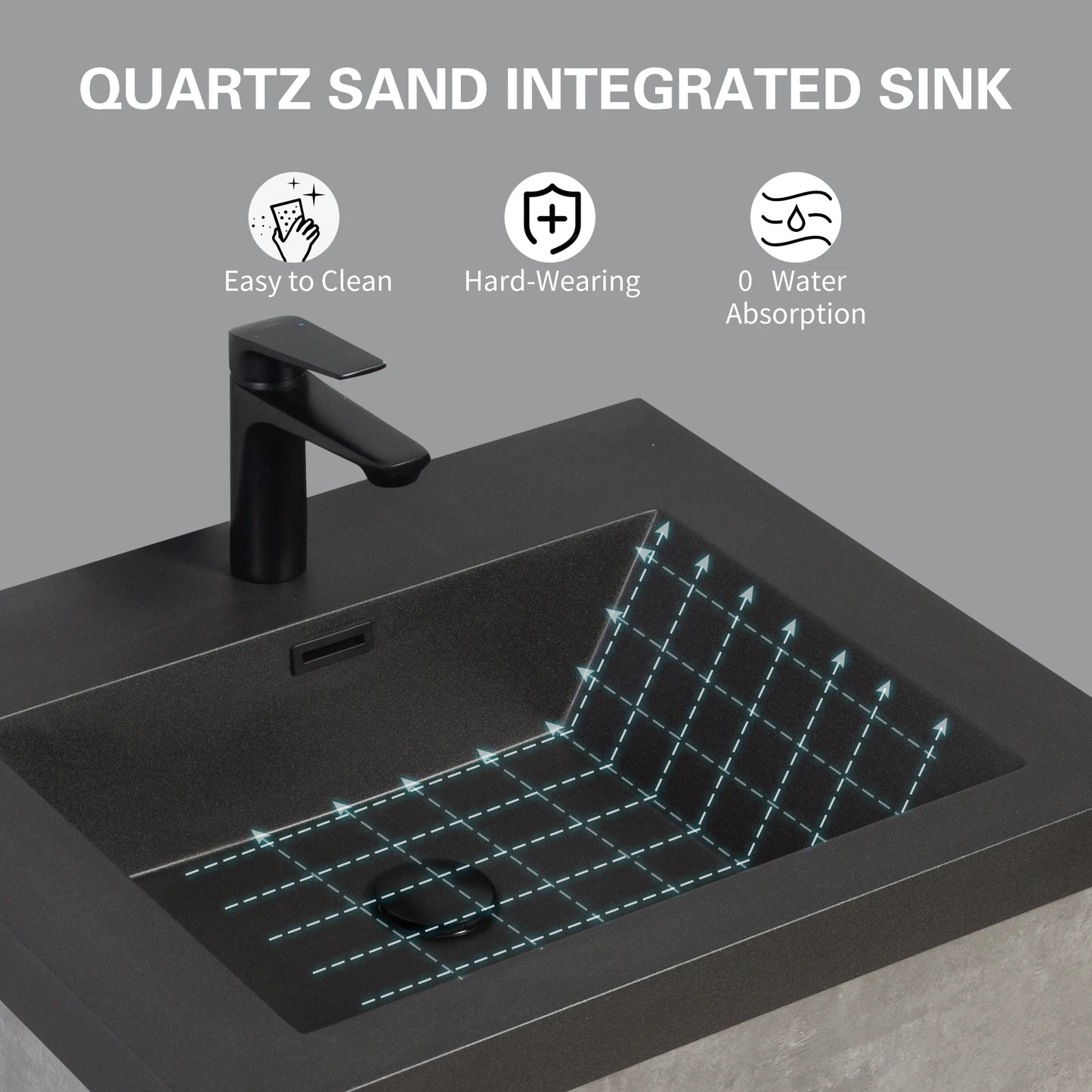 48 Inch Floating Bathroom Vanity With Sink Black Quartz Top