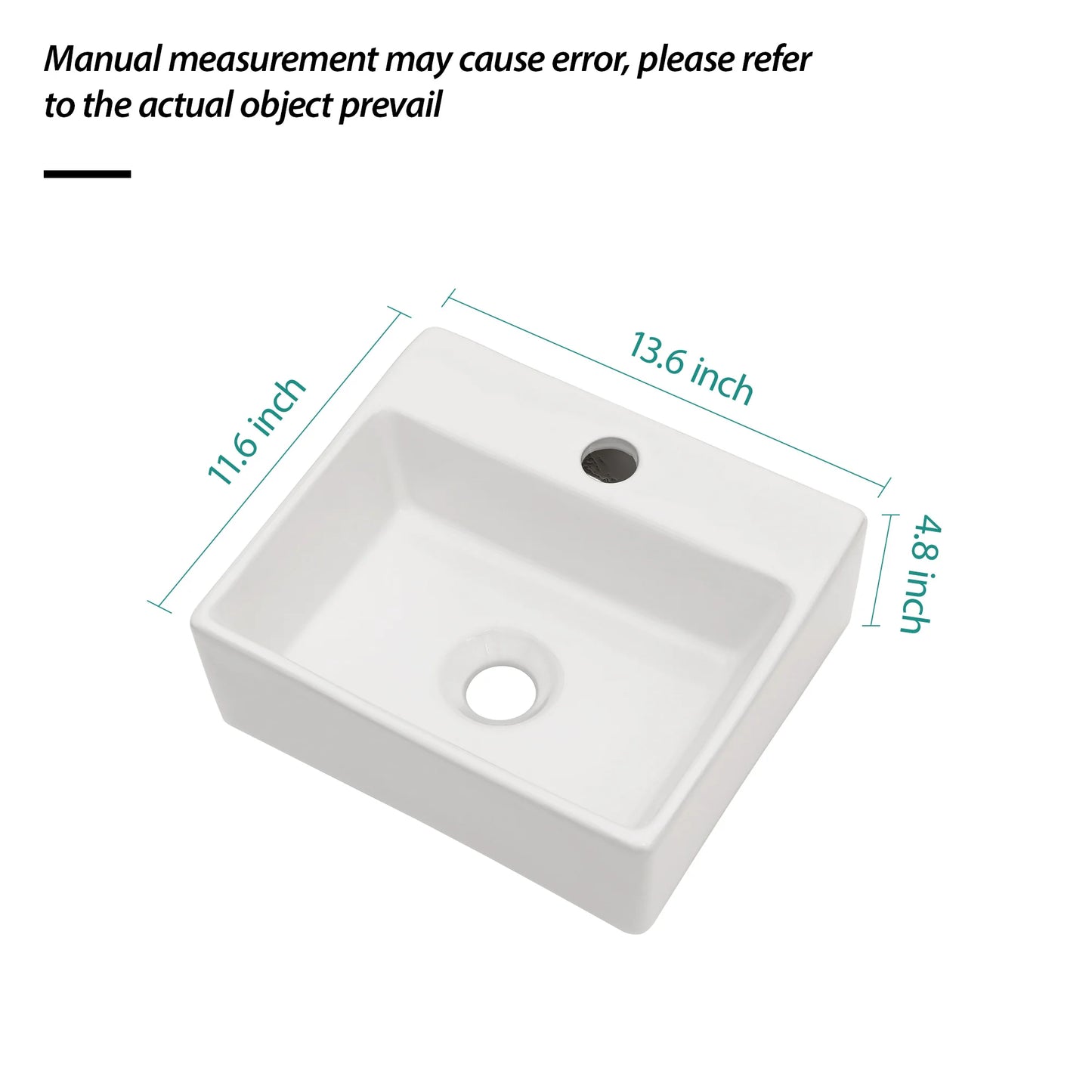 White Ceramic Rectangular Wall Mount Sink With Faucet Hole