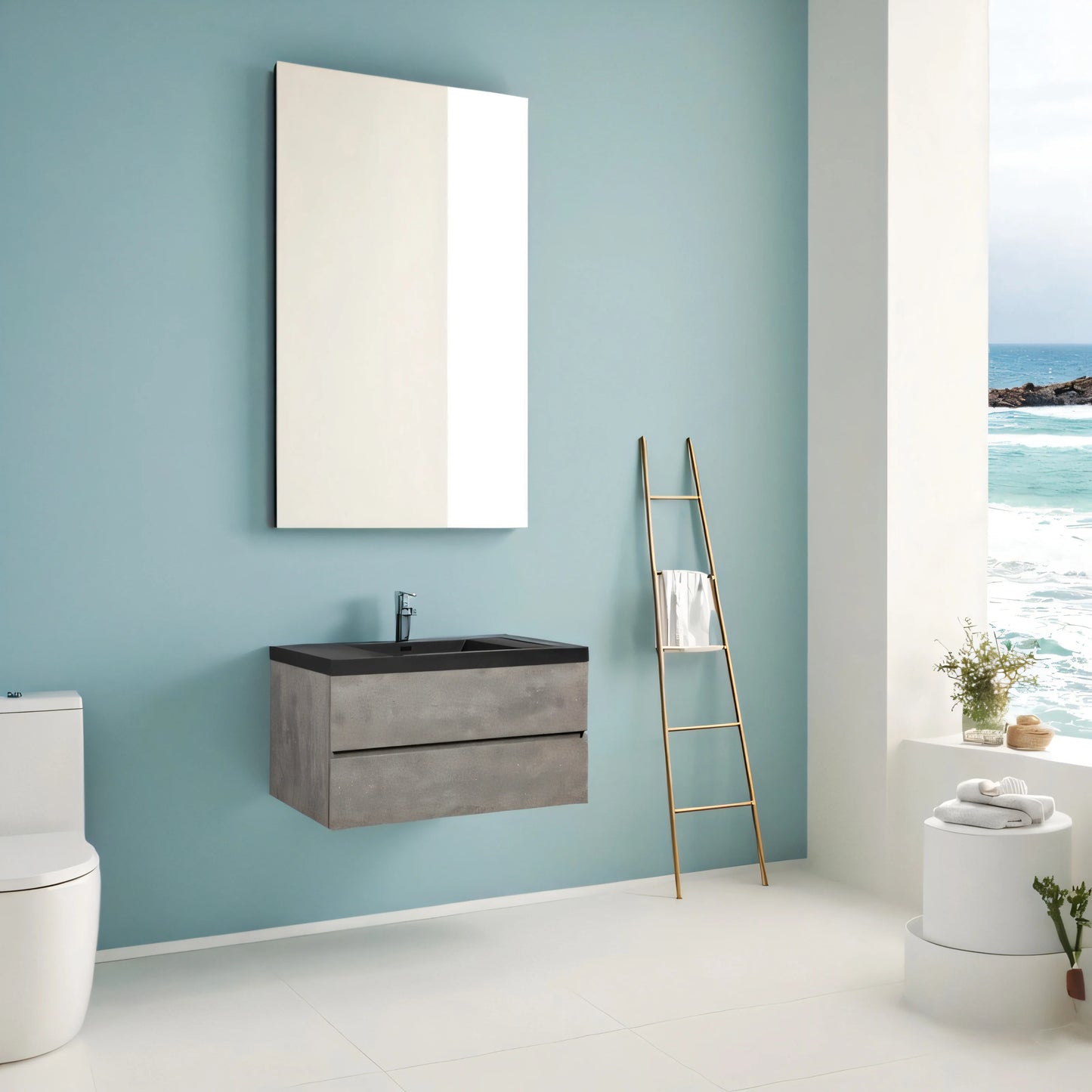 48 Inch Floating Bathroom Vanity With Sink Black Quartz Top