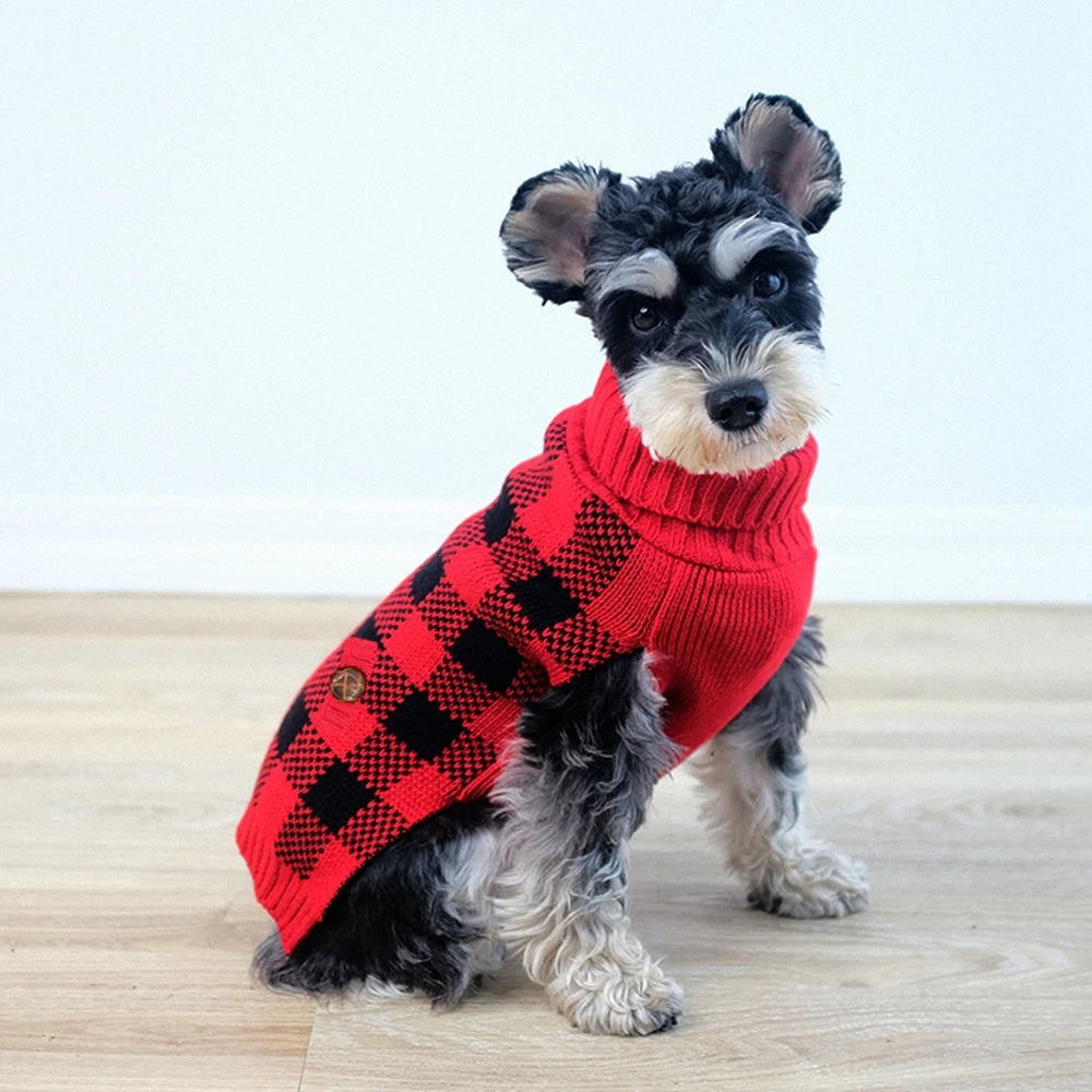 Plaid Turtleneck Knit Dog Sweater For Small Medium Dogs Christmas Winter Coat