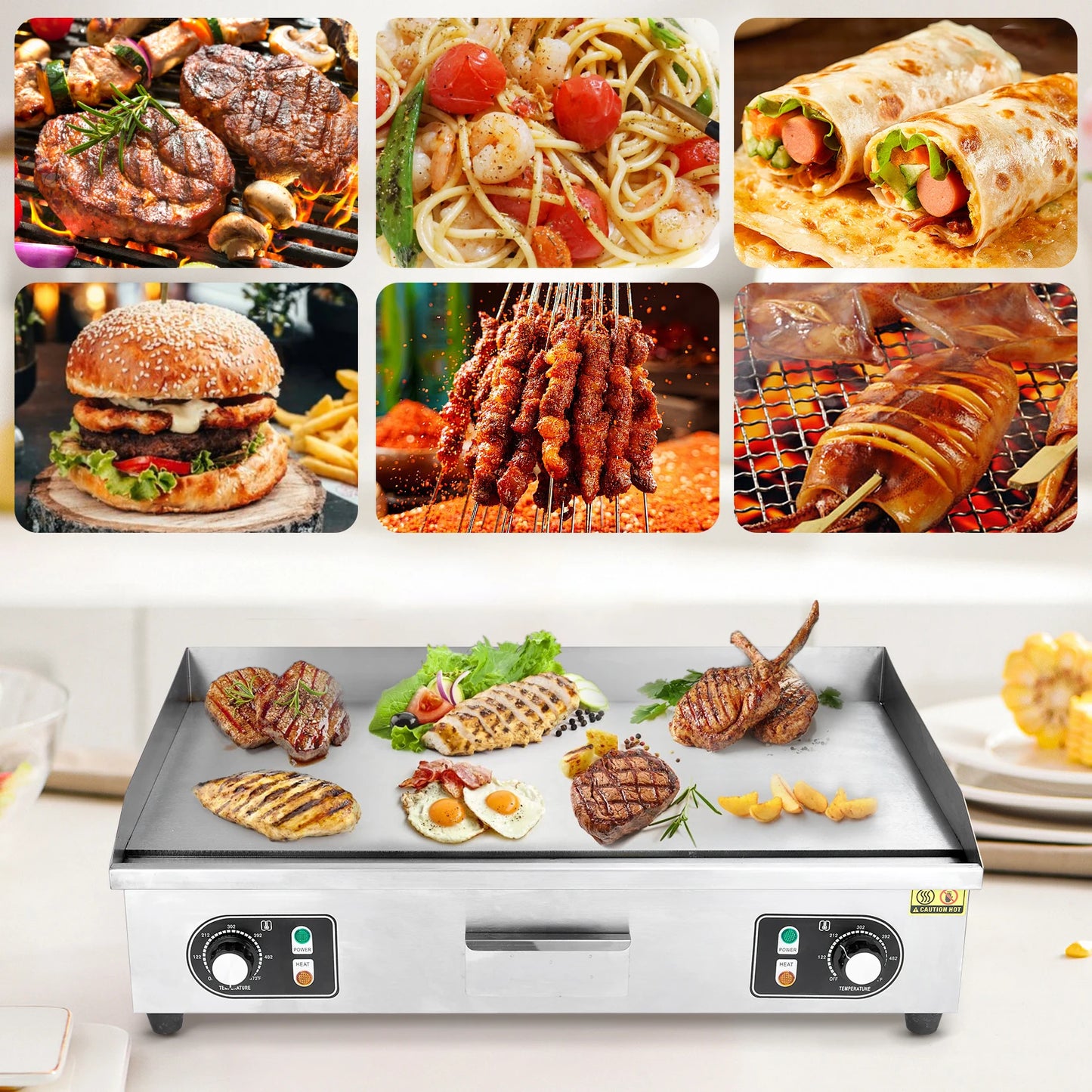 1500W 110V Commercial Electric Grill Teppanyaki Flat Countertop Non Stick Plate