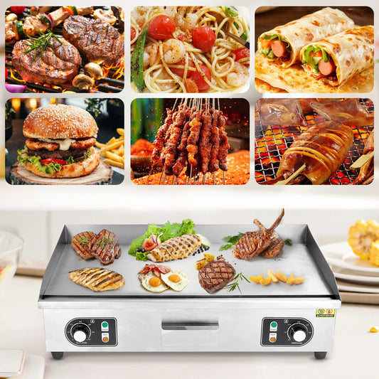 1500W 110V Commercial Electric Grill Teppanyaki Flat Countertop Non Stick Plate