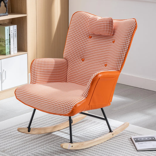 Nursery Rocking Chair Glider With High Back Cotton Linen