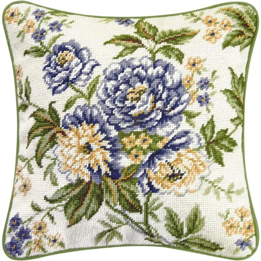C F Home Blue Brianna Needlepoint Pillow 14 Inch x 14 Inch Blue 100 Percent Cotton Microfiber Filling