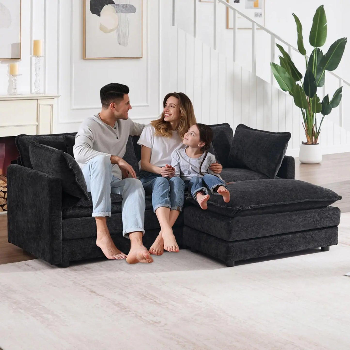 70 Inch Modular Sectional Sofa Modern L Shaped Cloud Couch 3 Seater With Ottoman