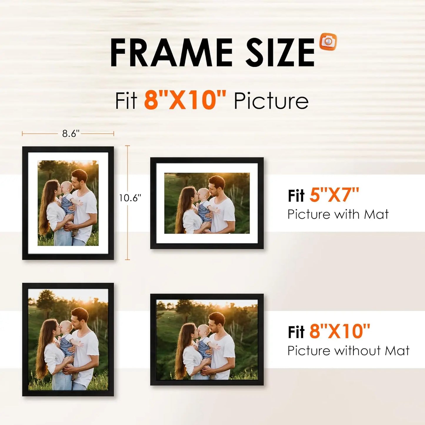 8x10 Picture Frame 1 Pack Black HD Plexiglass With Mat For 5x7 Or 8x10 Display
