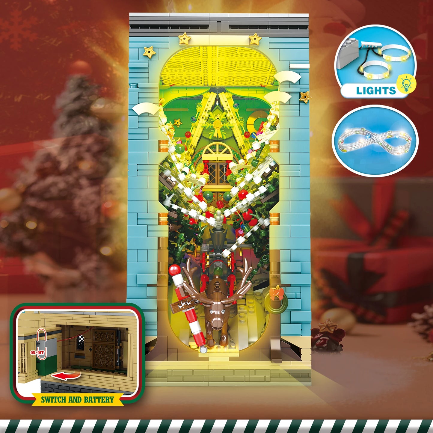 Christmas Book Nook Blocks Set 3260 Pieces DIY Christmas Tree Elk With LED Light