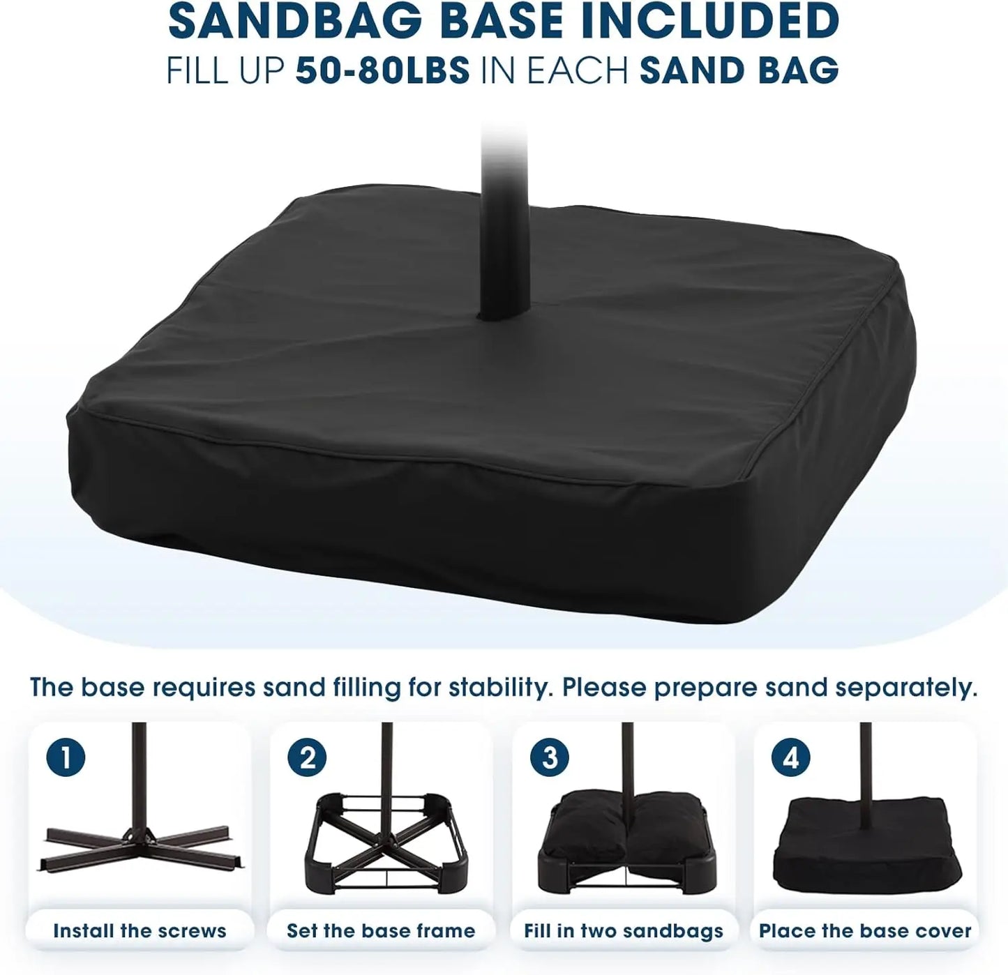 10ft Outdoor Offset Cantilever Umbrella with Sandbag Base Easy Tilt Crank Beige