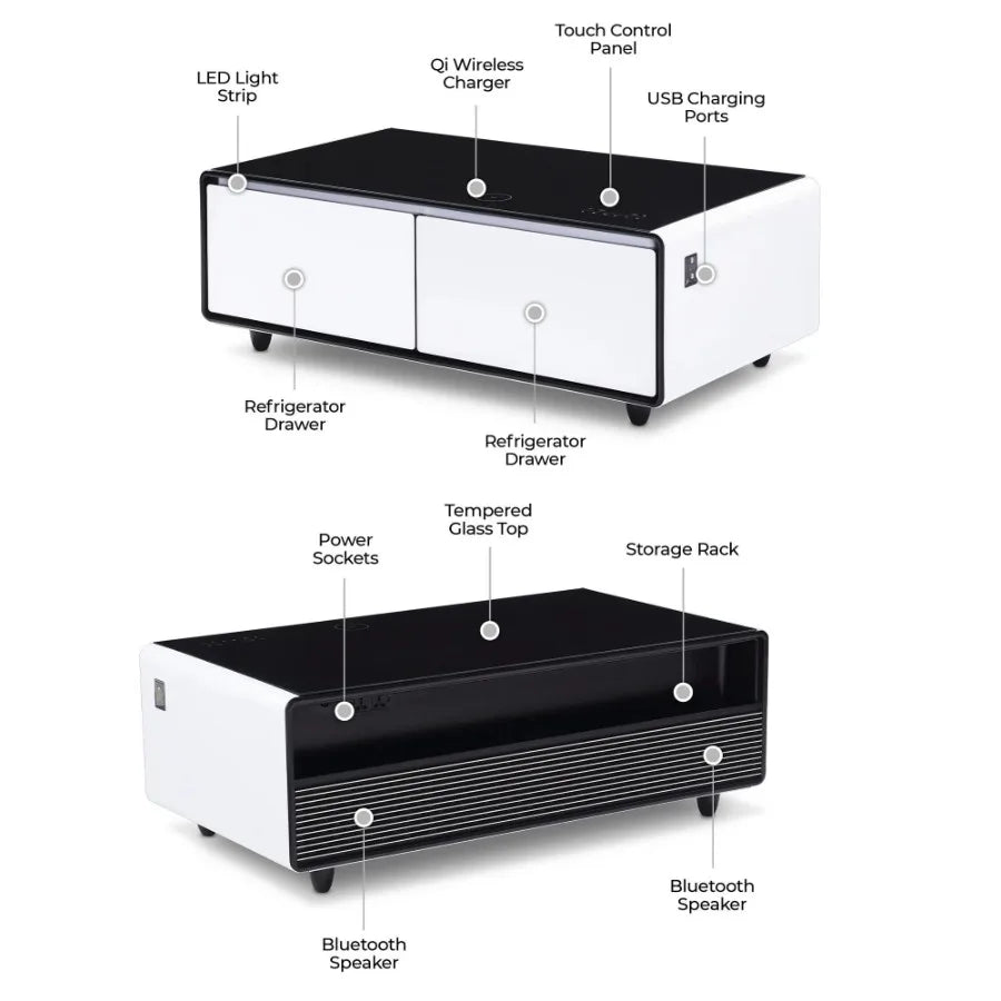 Modern Smart Coffee Table Builtin Fridge Bluetooth Speaker
