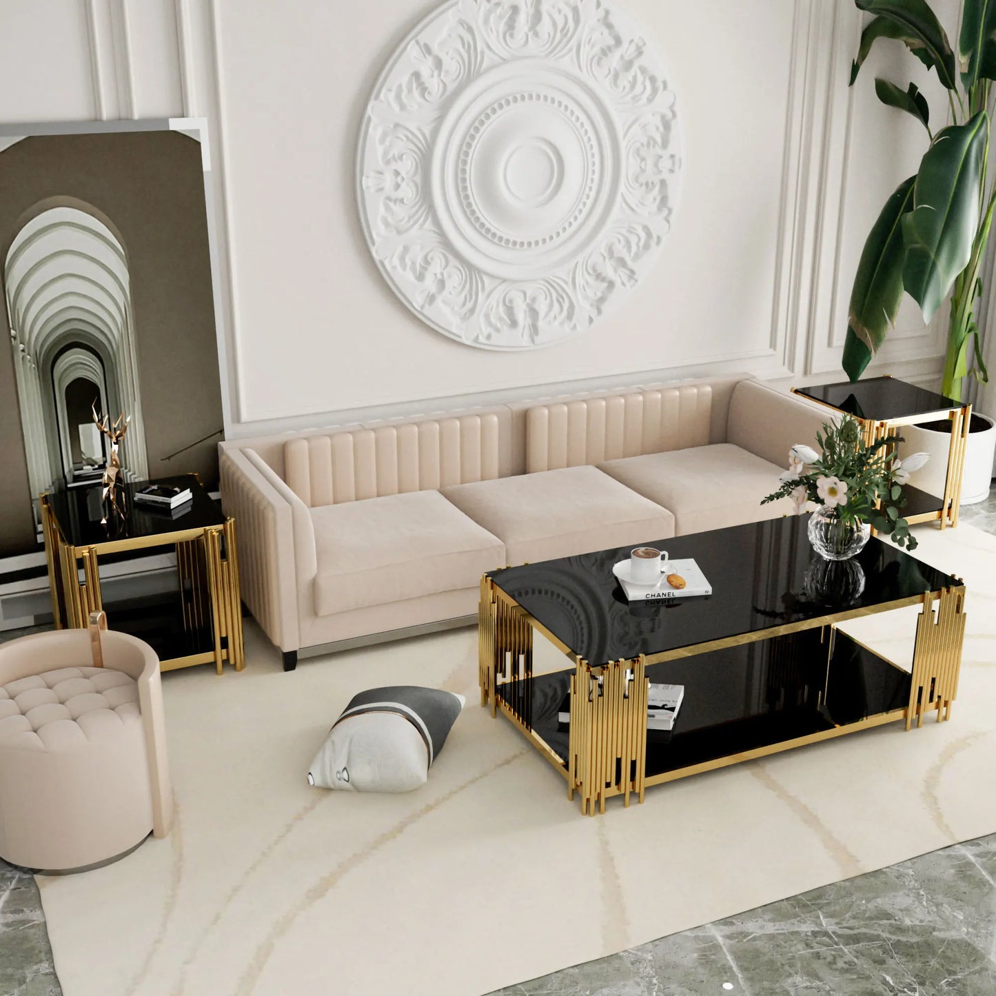 Stainless Steel Rectangle Glass Coffee Table For Living Room