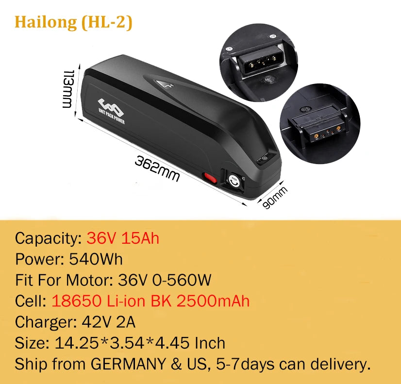 Polly Hailong Ebike Battery 36V 48V 52V 20Ah 18650
