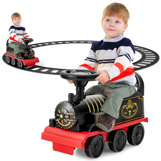 Six Volt Kids Electric Ride On Train With Track And Six Wheels Black