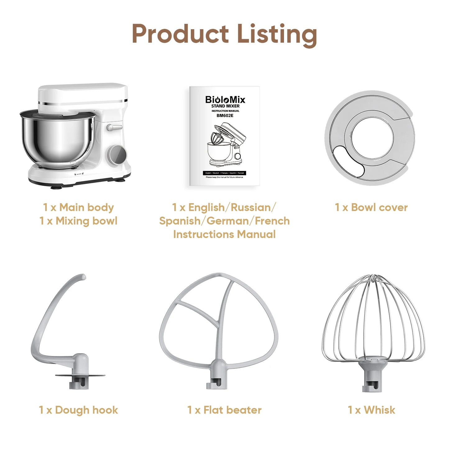 BioloMix Kitchen Food Stand Mixer 1200W 11 Speeds DC Motor Digital OLED Screen Electric Food Mixer with Dough Hook and Whisk