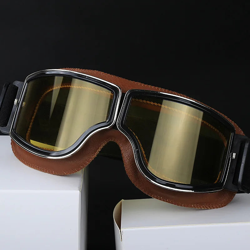 Motorcycle Glasses Windproof Leather Retro Sunglasses Universal Folding Frames