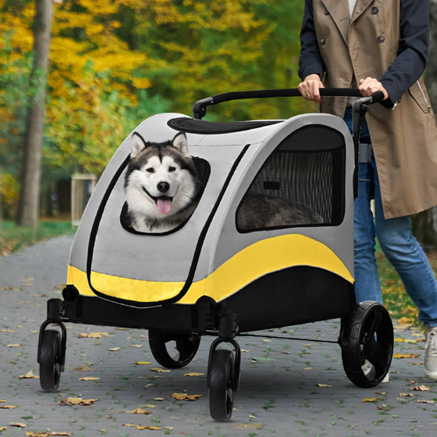 Premium 4 Wheel Dog Stroller Pram Foldable Cart for Small Medium Large Dogs
