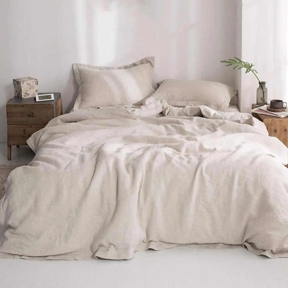 Simple Opulence Linen Bedding Set 3 Piece Boho Washed Queen