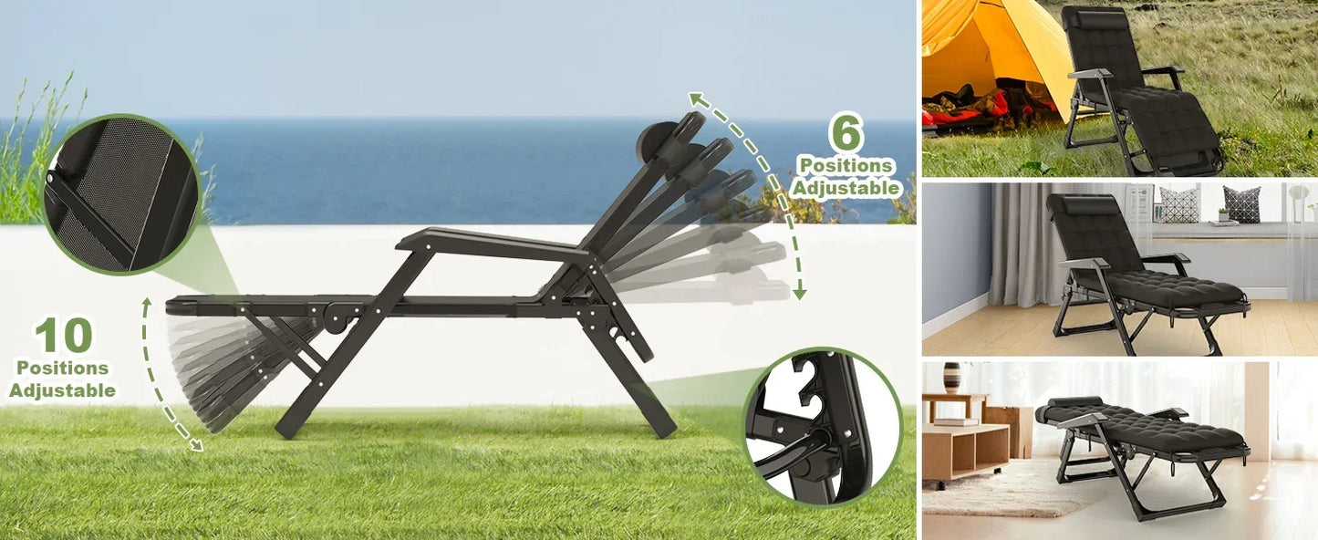3 In 1 Oversized Folding Camping Cot 29 Inch Adjustable XL Patio Chaise Lounge Chair Sleeping Cots for Adults