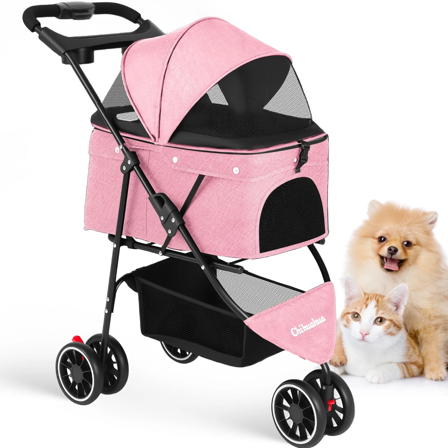 Portable Foldable Pet Stroller For Small Dogs And Cats Carrier With Canopy