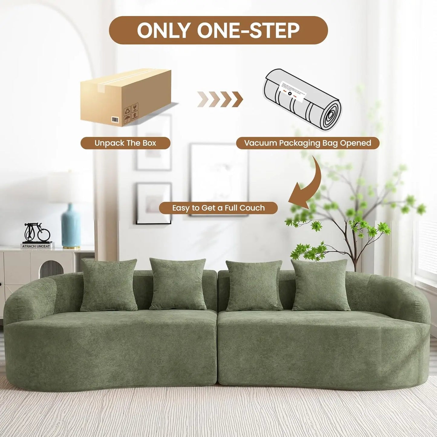 110 Inch 4 Seater Sofa Couch Modern Oversized Curved Cloud Chenille Sectional