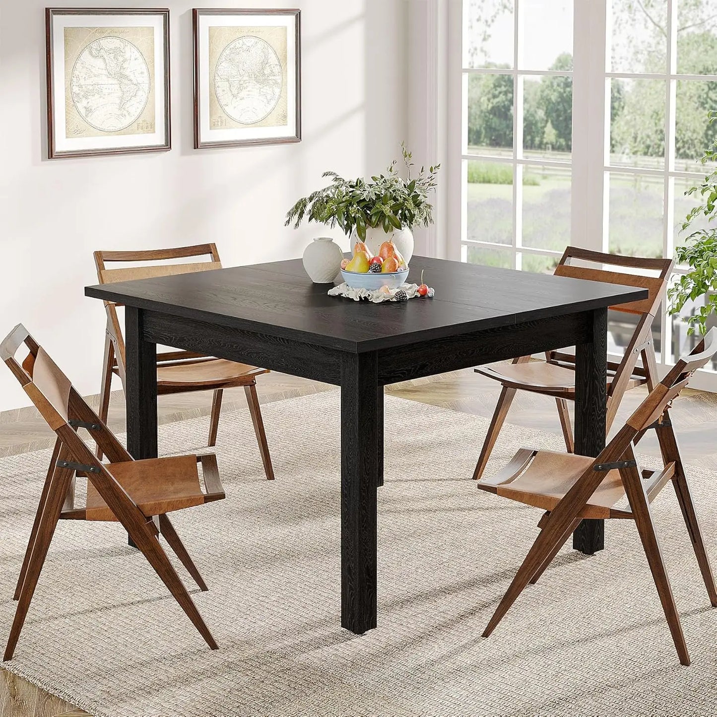 Farmhouse Wood Dining Table Square For Four Rustic Brown
