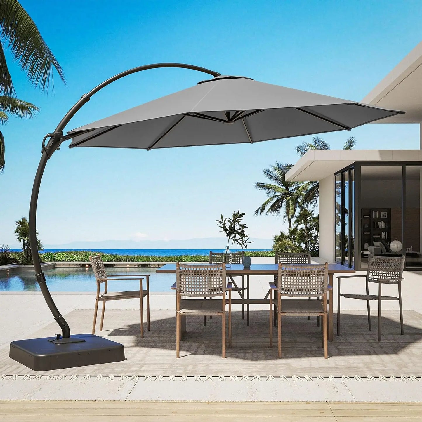 11Ft Aluminum Cantilever Patio Umbrella With Base Included For Outdoor Shade