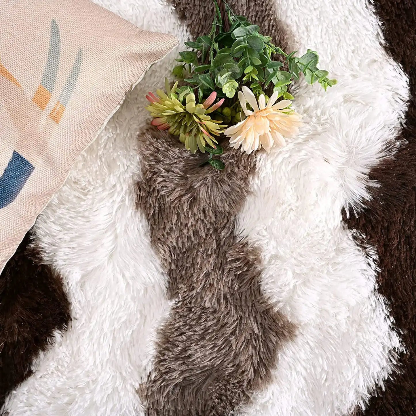 Soft Shaggy Rugs Plush Area Rugs for Living Room Bedroom Fluffy Carpets Home Decor 5x8ft Stripe Brown