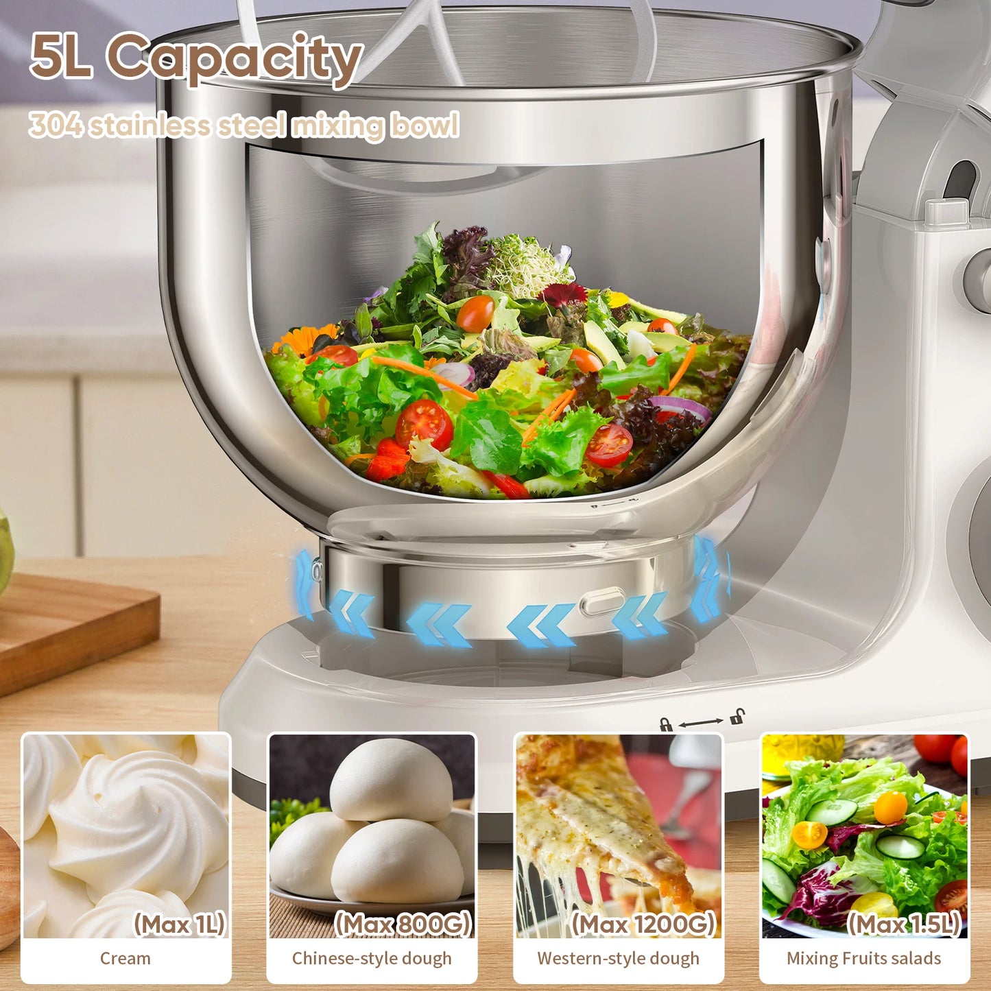 BioloMix Kitchen Food Stand Mixer 1200W 11 Speeds DC Motor Digital OLED Screen Electric Food Mixer with Dough Hook and Whisk