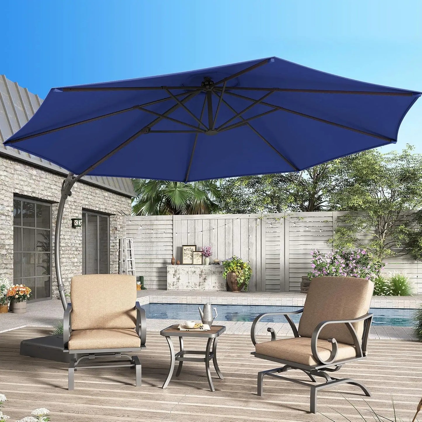 11Ft Aluminum Cantilever Patio Umbrella With Base Included For Outdoor Shade
