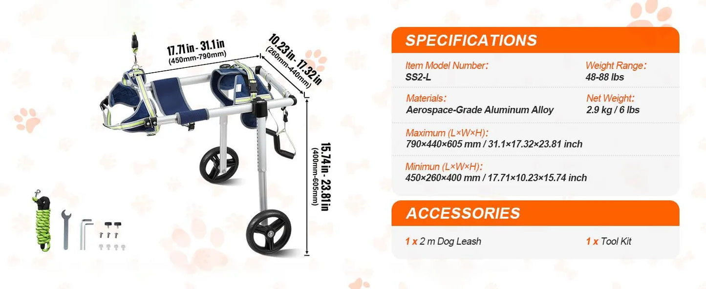 Two Wheels Dog Wheelchair For Back Legs Pet Cart Hind Limb Paralysis