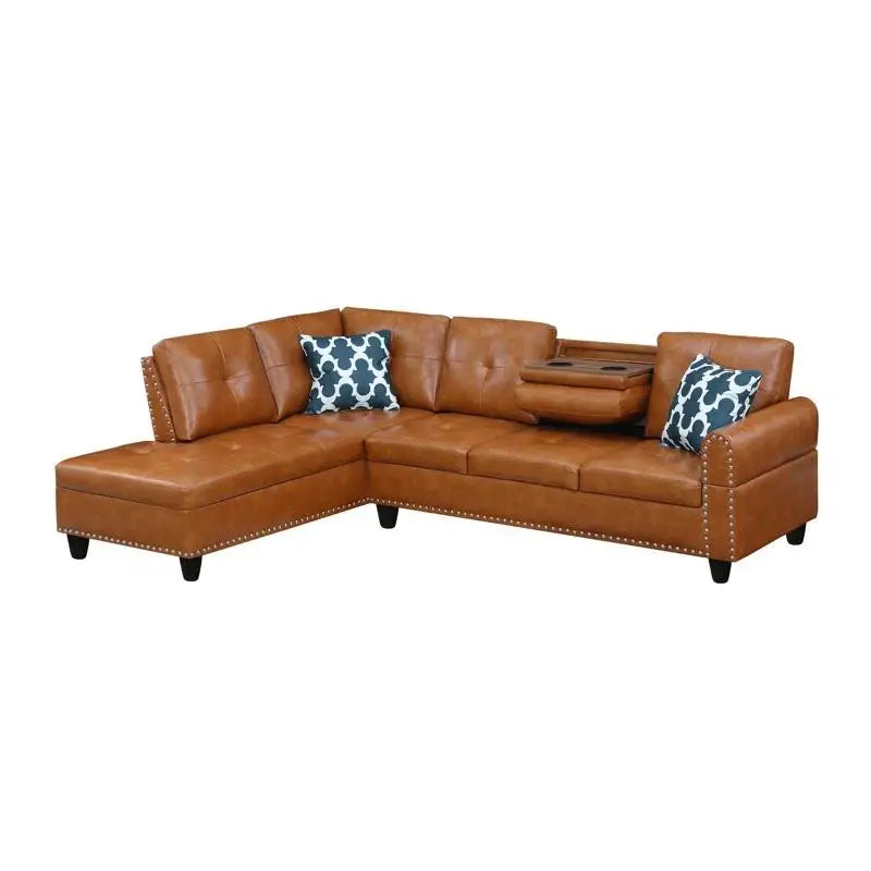 2 Piece Faux Leather Sectional Sofa Modern Morocco Living Room Set
