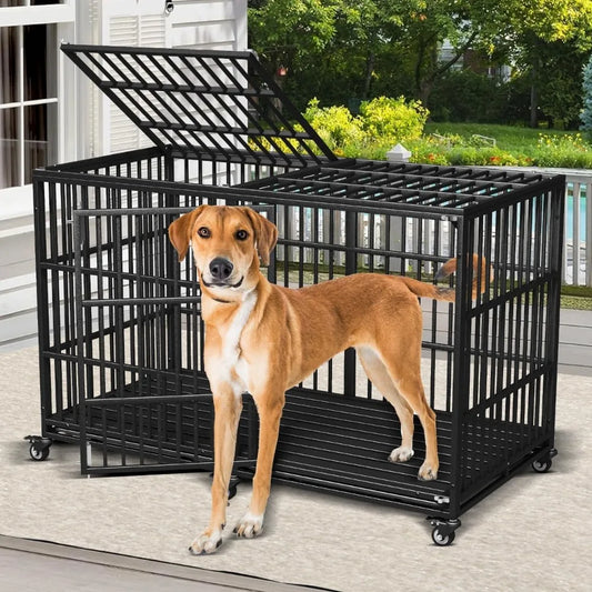 64 Inch Heavy Duty Dog Crate Oversized Double Dog Cage With Top Access Lockable