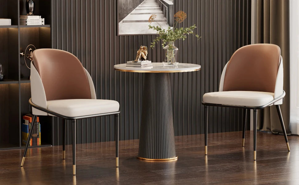 Set Of 2 Faux Leather Dining Chairs Upholstered Padded Modern Wooden Back
