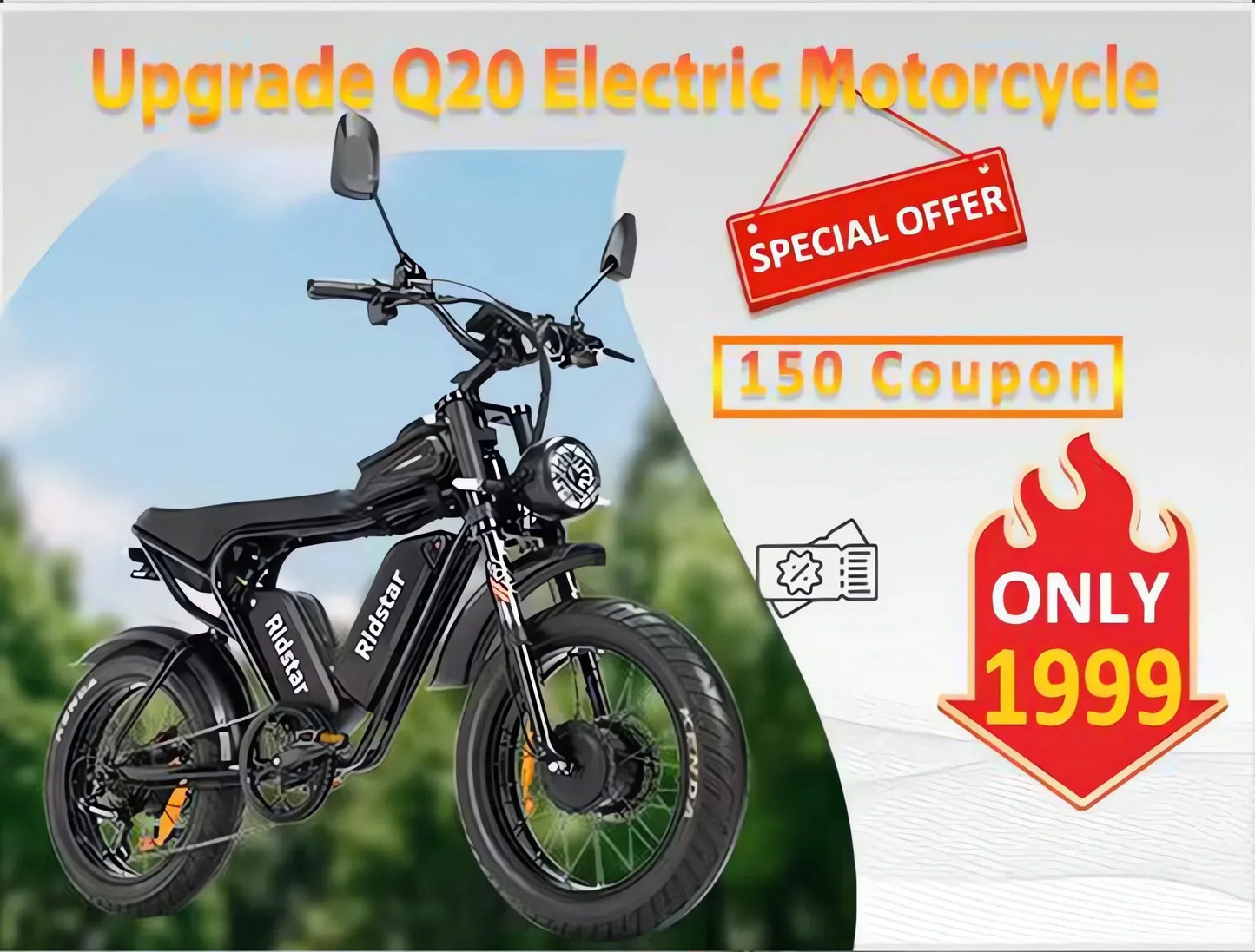 RidstarQ20 2000W Dual Motor Mountain E Bike 52V 40Ah