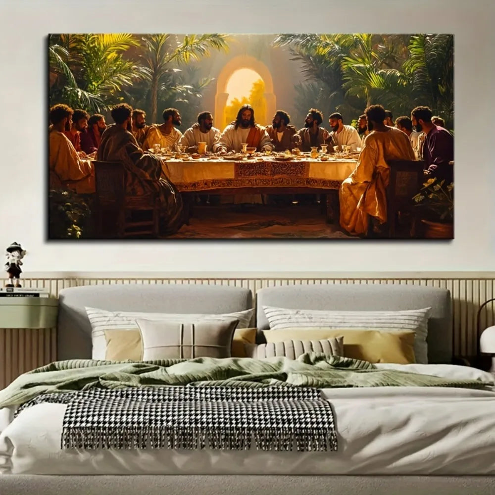 Gorgeous Black Last Supper Canvas Wall Art With Solid Pine Wood Frame