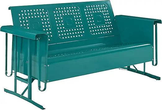 Bates Retro Metal Outdoor Patio Sofa Glider 3-Person Turquoise Gloss