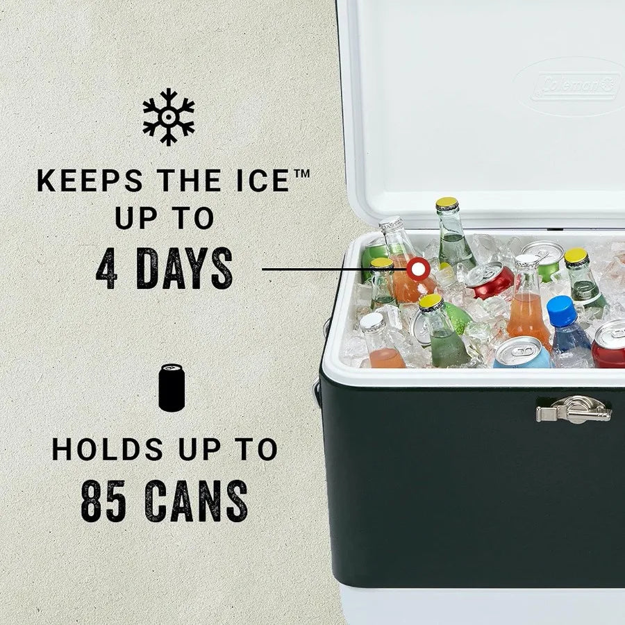 Vintage 54 Quart Steel Belted Cooler With 85 Can Capacity Keeps Ice 4 Days
