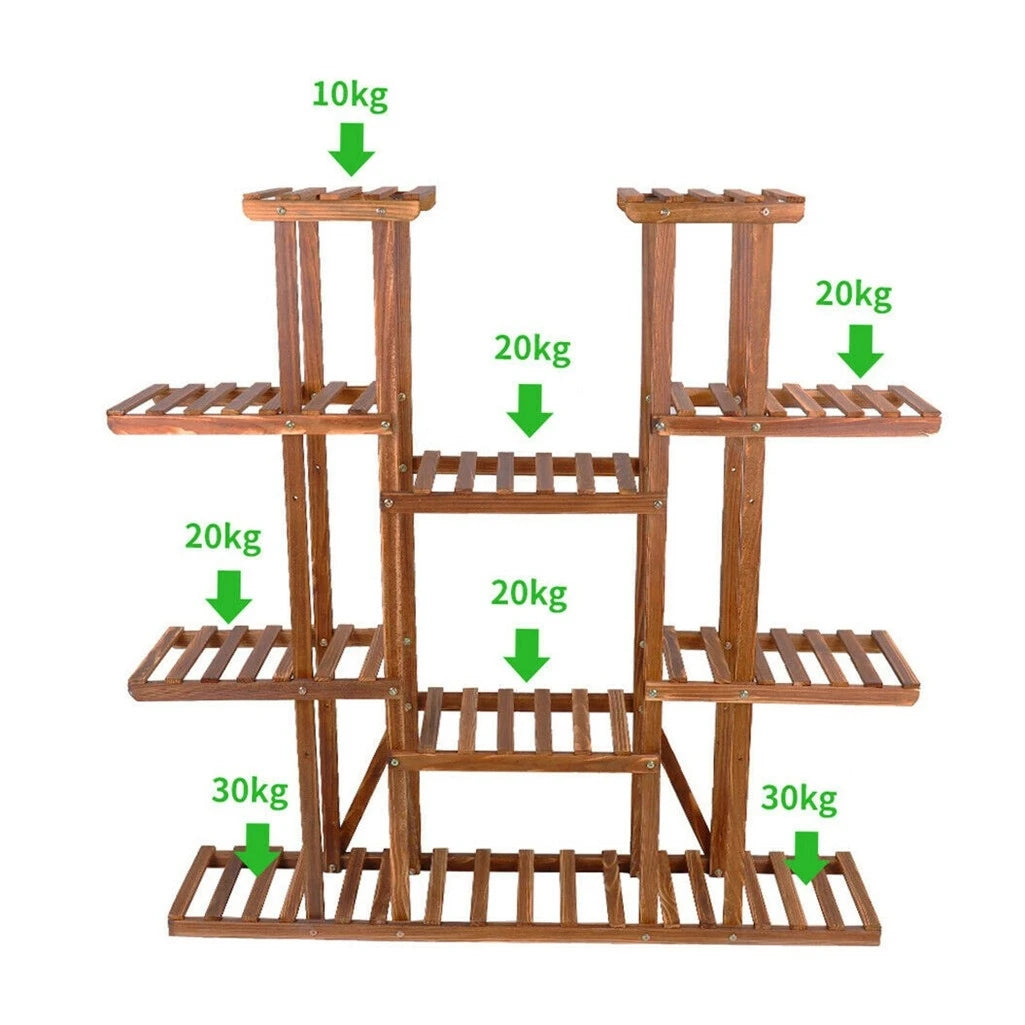 UNHO 46 Inch Multi Tier Wood Plant Stand 9 Tier 16 Pot Flower Rack Indoor Outdoor for Patio Garden