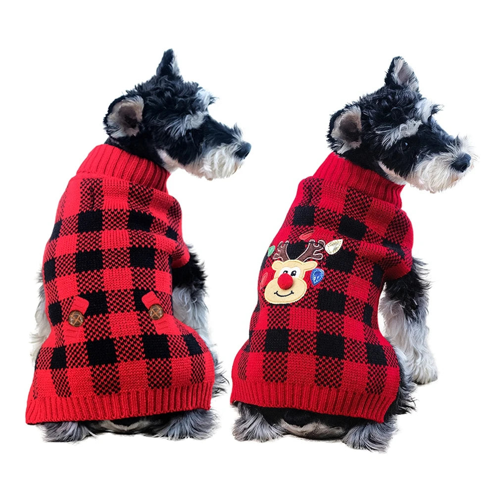 Plaid Turtleneck Knit Dog Sweater For Small Medium Dogs Christmas Winter Coat