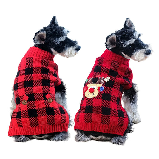Plaid Turtleneck Knit Dog Sweater For Small Medium Dogs Christmas Winter Coat